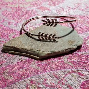 Goldtone Rhinestone Leaf Overlap Bangle Bracelet